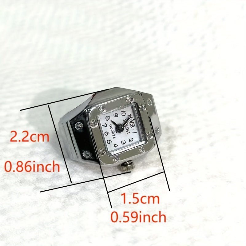 Unisex Square Mini Finger Ring Watch with Quartz Movement Punk Style Accessories