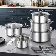 Set of 5 Stainless Steel Stock Pots with Lids, Double Handles, Large Capacity