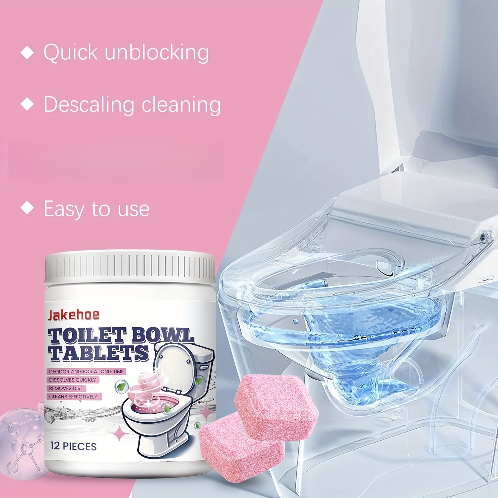 Qoldiqsiz Qaynoq Tabletkalar - Toza Tualet Qozonlari Uchun - Dog'lar va Kirlarni Natriy Vodorod Bikarbonat Formulasi Bilan O'chiradi, Uy Tozalash Uchun Ideal.