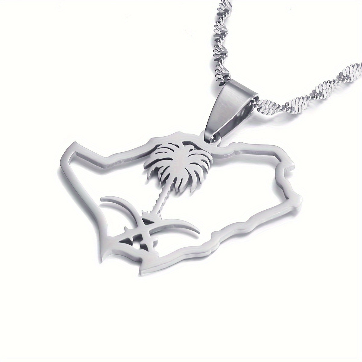 "Saudi Emblem" zanglamas po'latdan yasalgan ayollar uchun pandantli marjon, qabilaviy oddiy uslubda - kundalik kiyim va partiyalar uchun mukammal, barcha mavsumlar uchun mo'ljallangan zargarlik, mozaika dizayni yo'q.