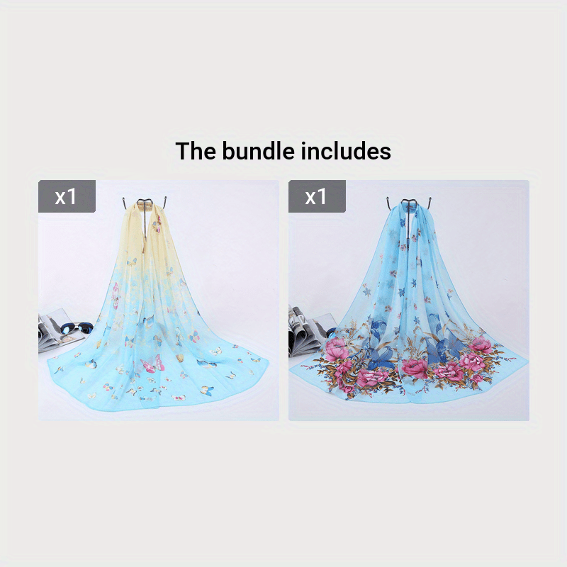 150cm x 50cm Chiffon Scarf Butterfly Print Summer Beach Shawl Casual Wrap