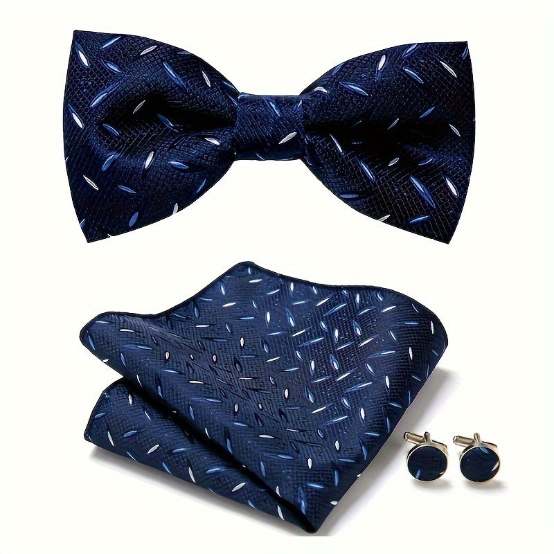 Men's Blue Polyester Tie and Pocket Square Set Floral Pattern for Formal Events