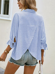 Women's Striped Polyester Shirt V-Neck Casual Spring Summer Fall