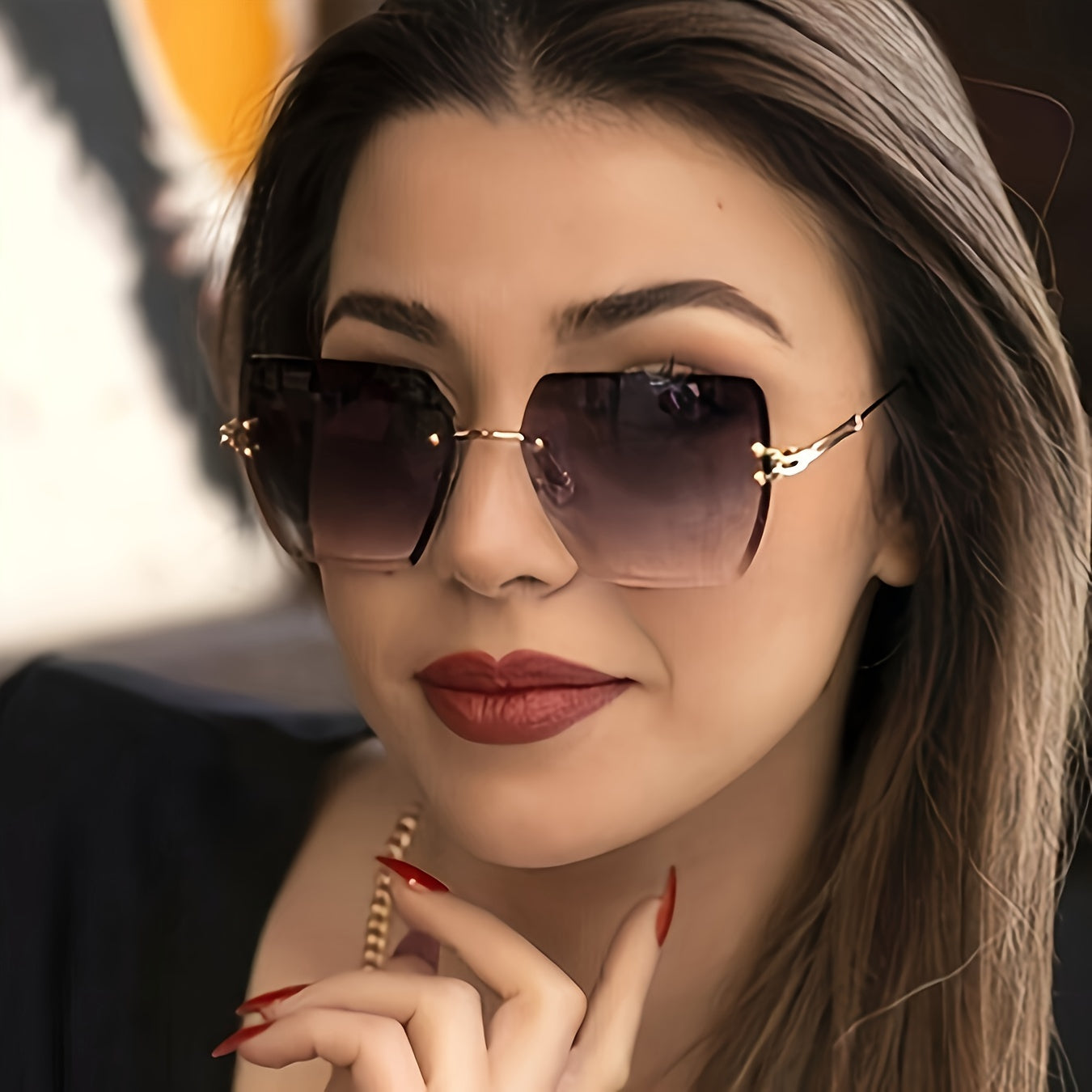 Gafas sin montura cuadradas para mujer con lentes de degradado para fiestas y uso diario