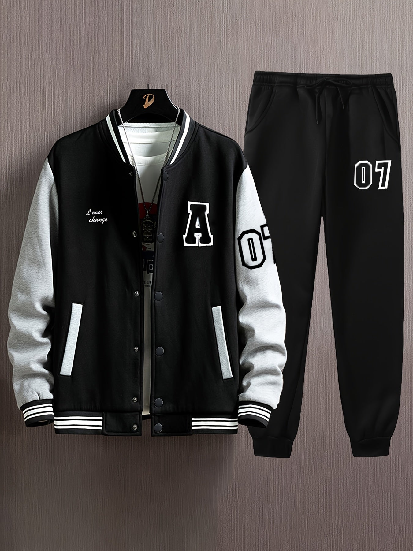 Men's Polyester Baseball Jacket Set with Geometric Pattern for Fall Winter Sports