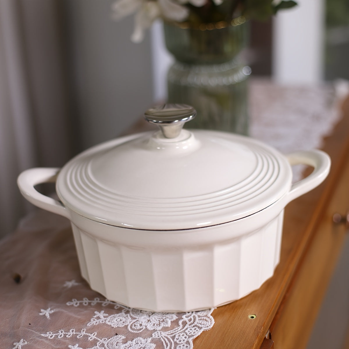 Enamel Rice Pot with Lid Cast Iron Stew Pot Oven Kitchenware Set 61oz 98oz 105oz