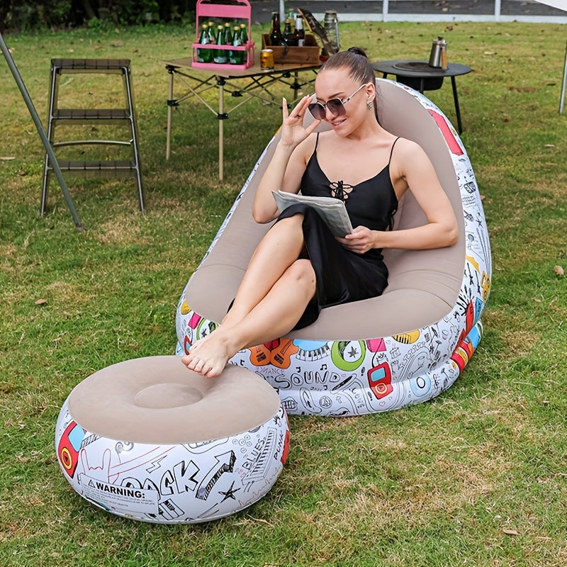 Red PVC Inflatable Lounge Chair with Backrest for Indoor and Outdoor Use
