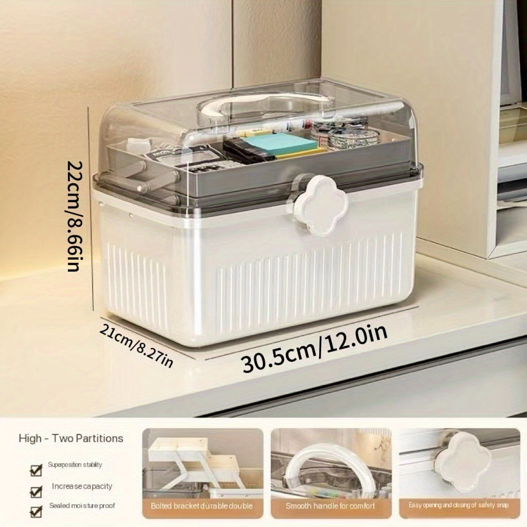 Plastic Storage Box Large Capacity with Reinforced Handle for Medicine Cosmetics Art Supplies