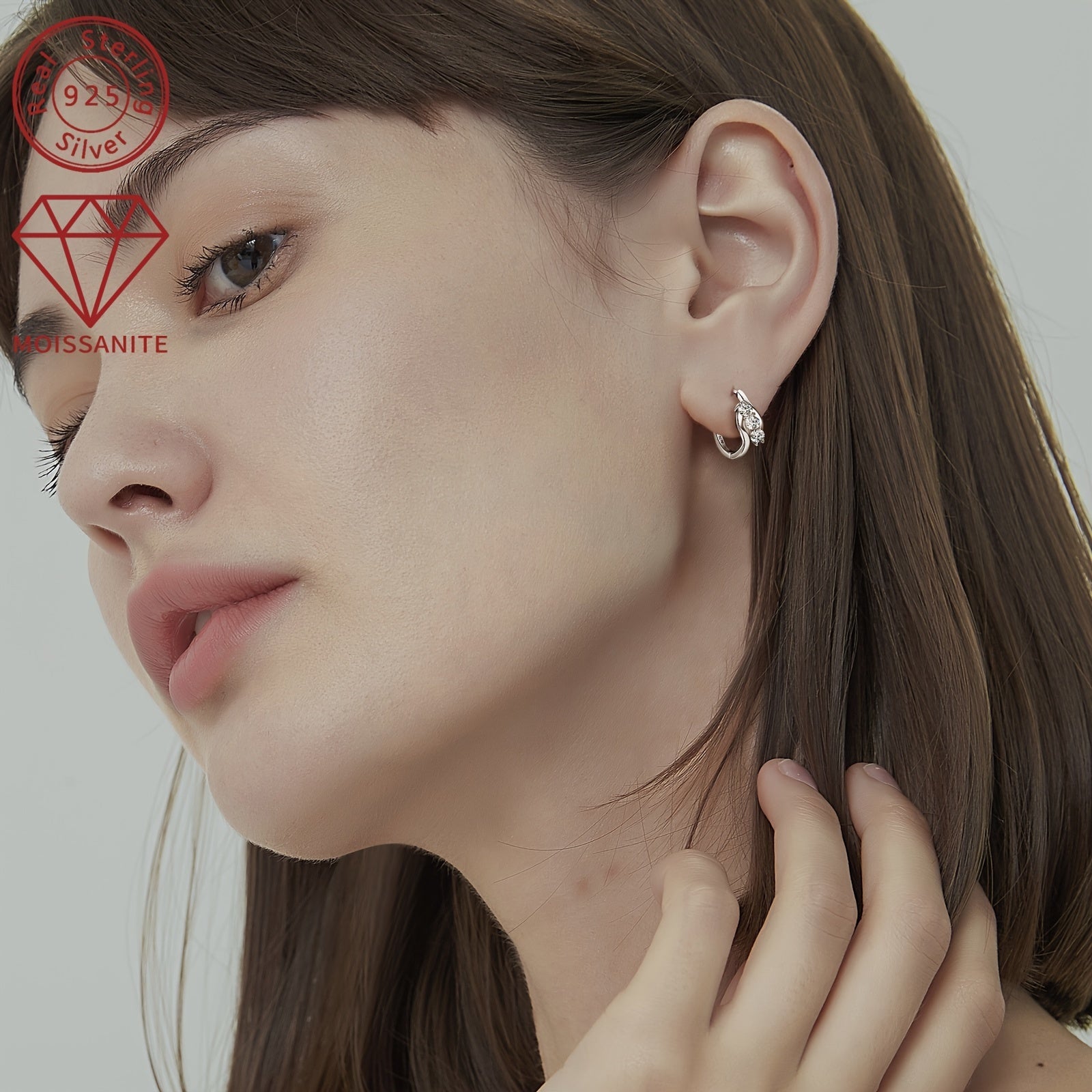 Sterling Silver Hoop Earrings 0.6ct Moissanite 3mm Jewelry Gift