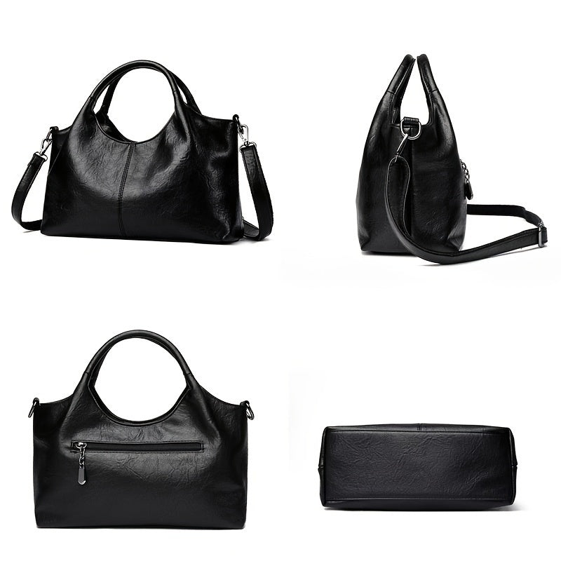 Women's PU Handbag with Detachable Strap Zip Closure Nylon Lining for Casual and Formal Use