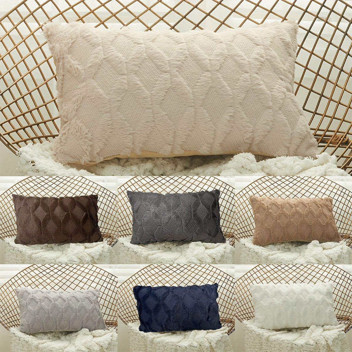 Plush Diamond Quilted Throw Pillow Cover Solid Color Zipper Closure