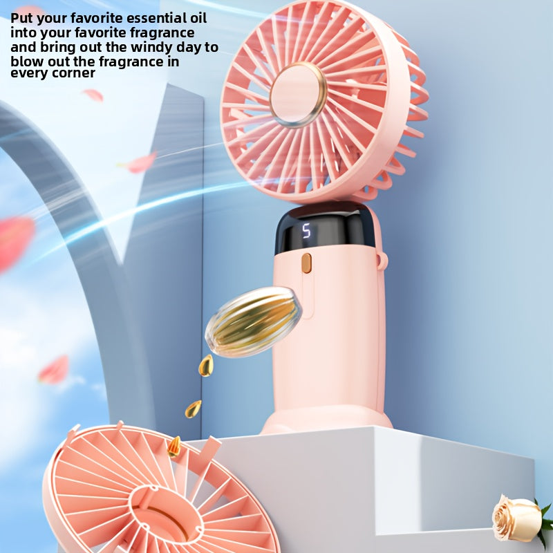 Rechargeable Portable Neck Fan with 5 Speeds Digital Display 90° Adjustable Base Purple Black