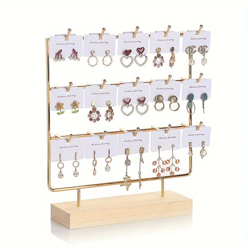 Стойка для украшений из железа с деревянной подставкой для брелоков, крючков для серег, органайзер