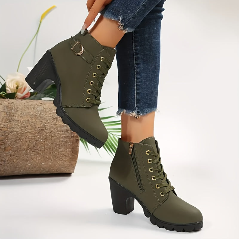Women's Block Heel Short Boots Casual Lace Up Ankle Boots