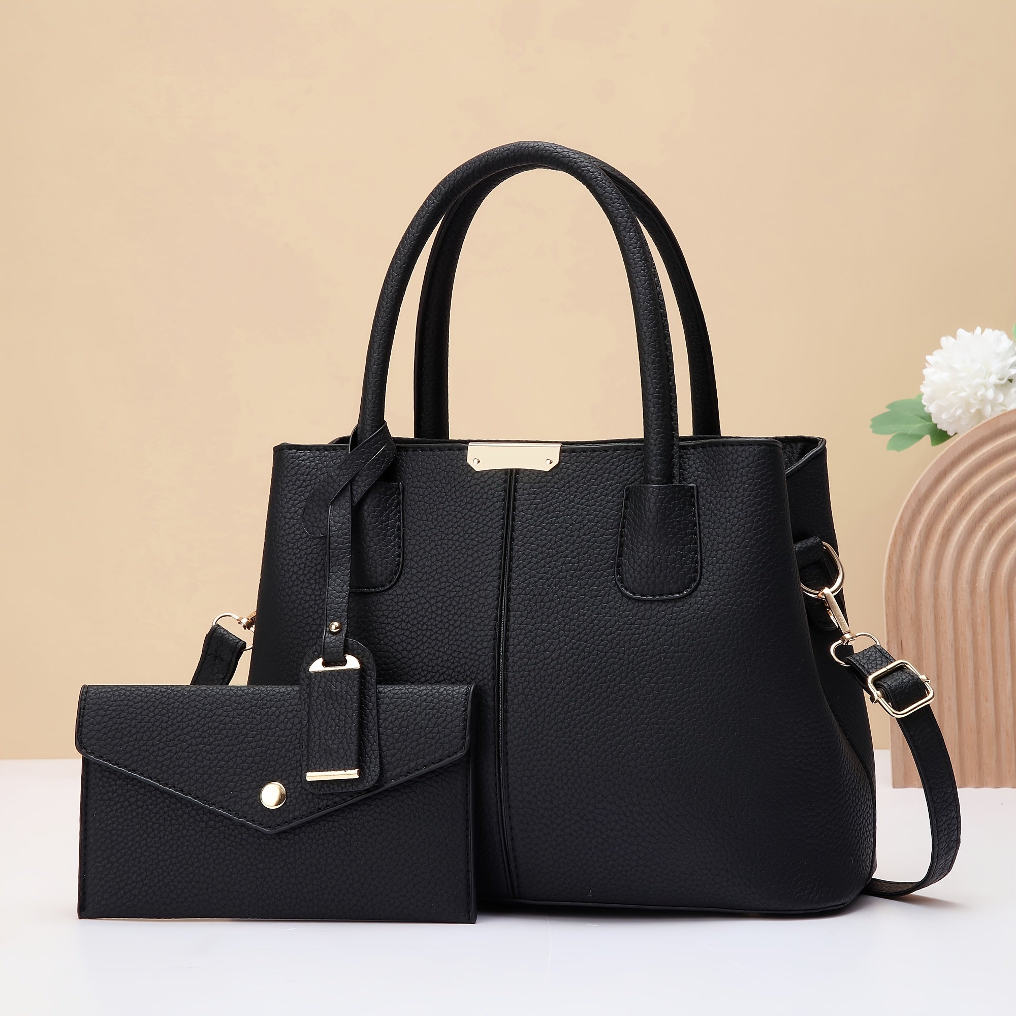 Women's Black PU Shoulder Bag Crossbody Elegant Gift Set for Mother's Day