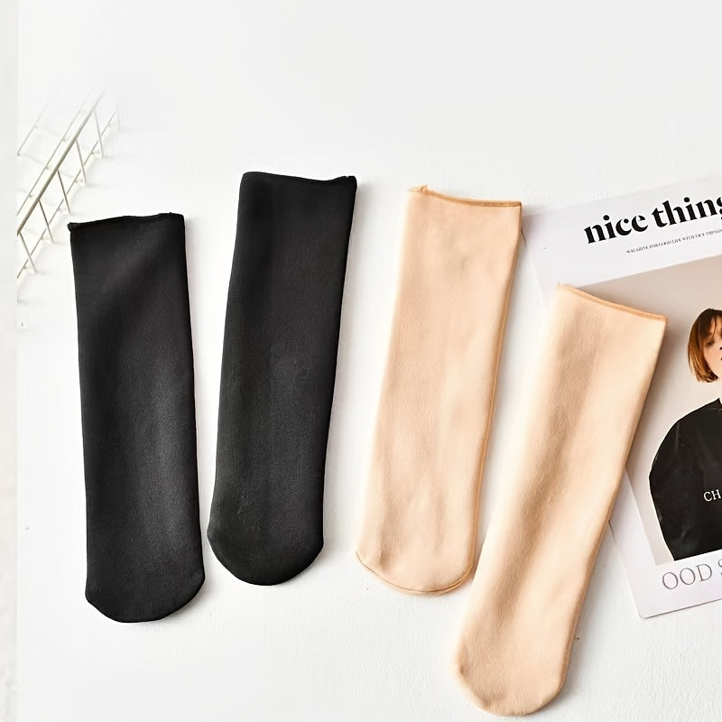 Men's Solid Plush Lined Crew Socks Cozy Breathable Winter Autumn