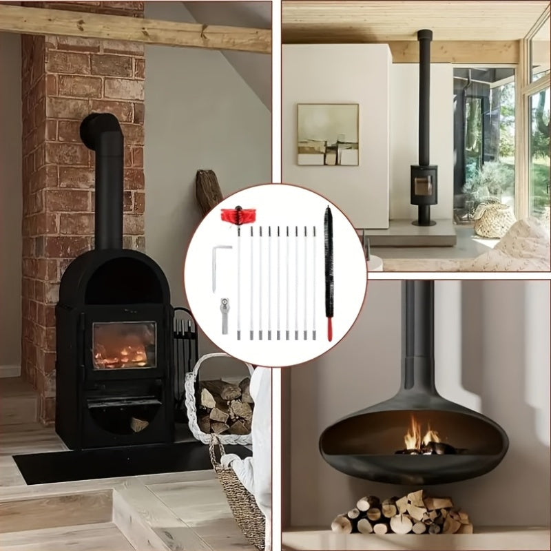 Set of 13 Red Chimney and Exhaust Fan Brushes, Adjustable Nylon Duct Cleaners