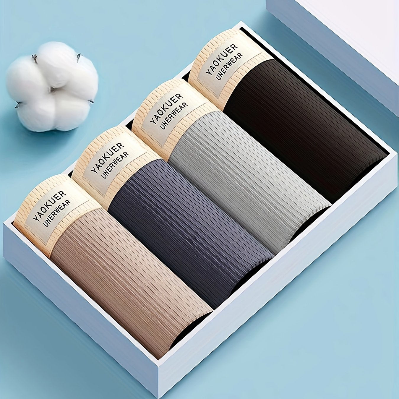 Men's Cotton Boxer Shorts 4 Pack Breathable Skin-Friendly Mid-Waist Solid