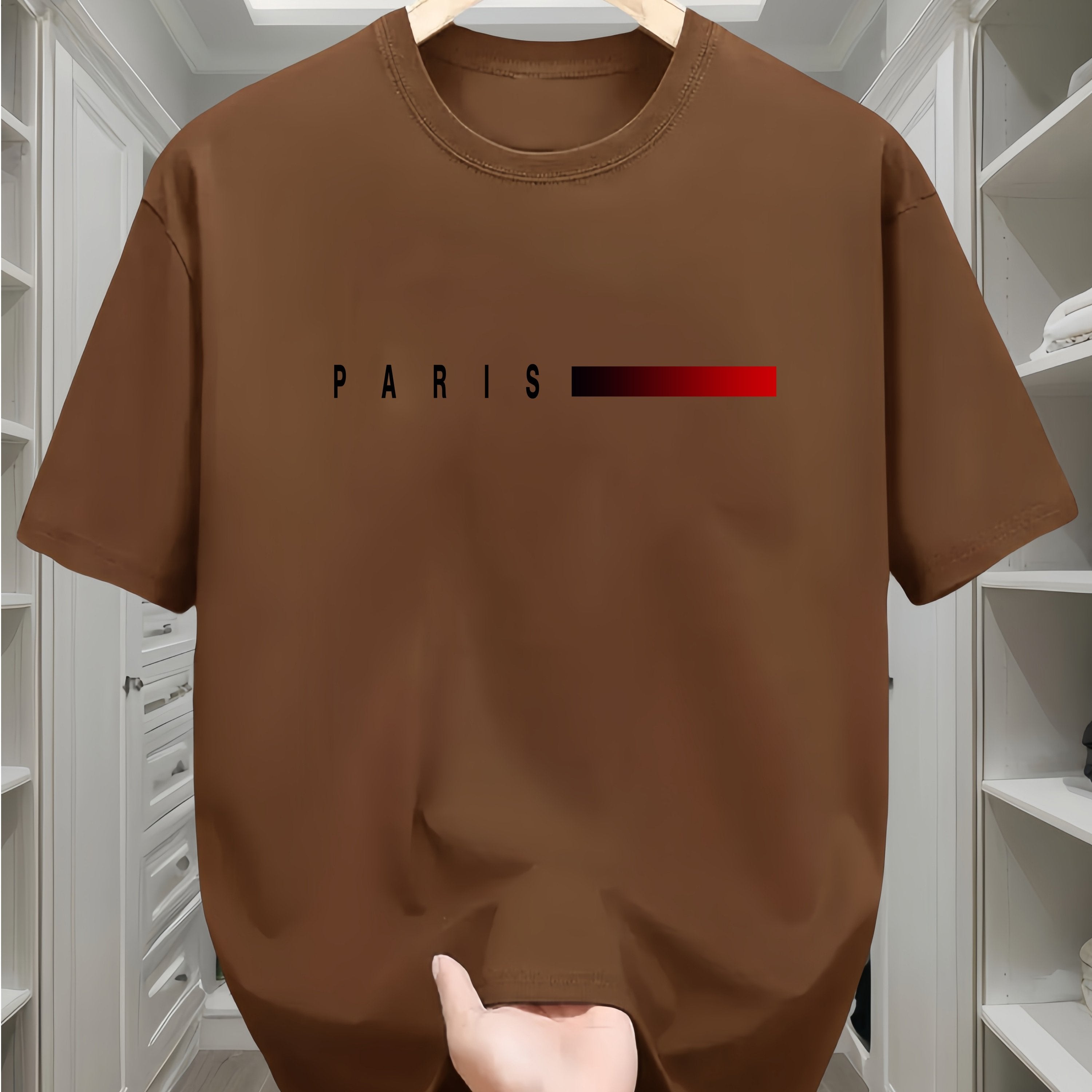 Camiseta de algodón para hombre con estampado de París y patrón geométrico, cuello redondo, manga corta, casual, para todas las estaciones, adolescente, corte regular