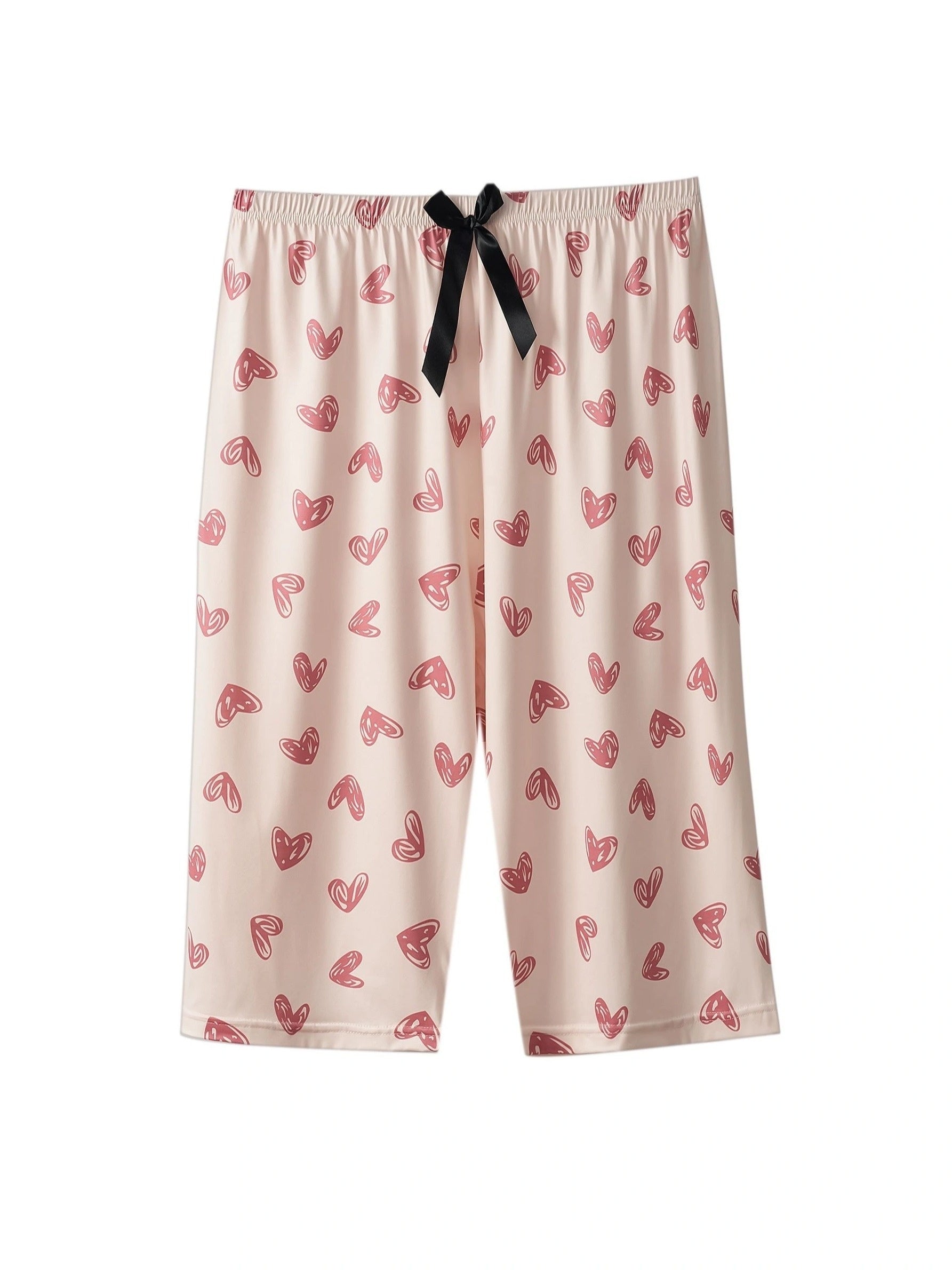 Women's Plus Size Heart Print Lounge Capri Pants Elastic Waist Pajama Bottoms