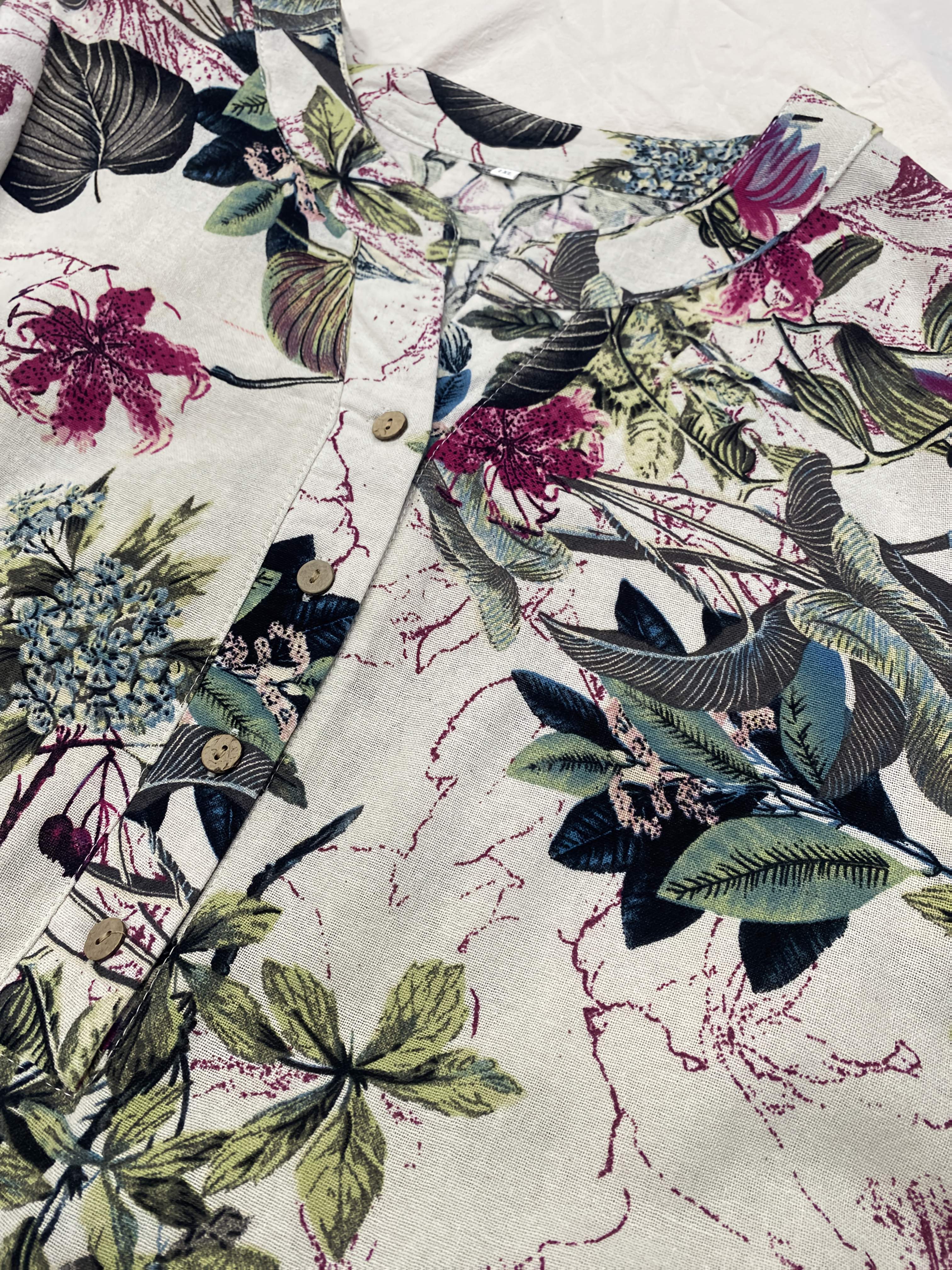 Plus o'lcham ayollar uchun gul bosma uzun qiya kofta, kundalik, tugma bilan yopiladigan, ko'p rangli