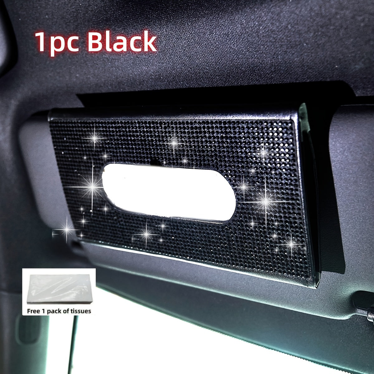 Car Tissue Box with Glitter Rhinestones and PU Leather for Car Sun Visor Storage