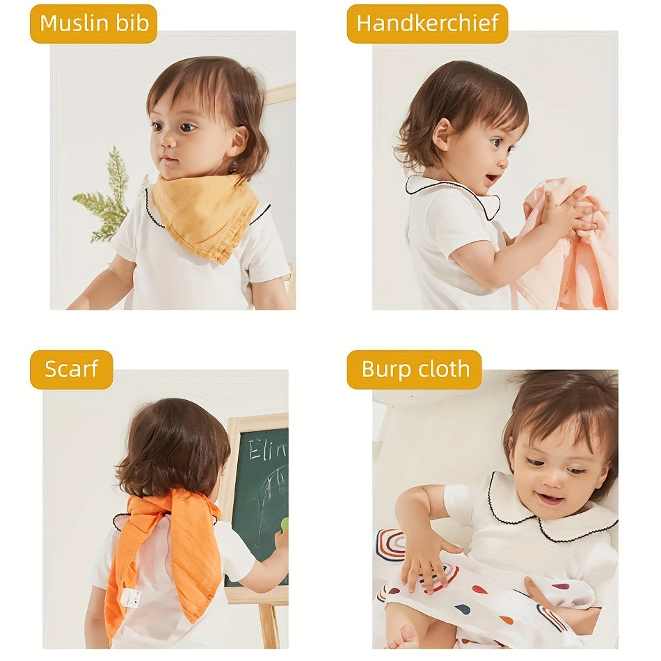 Set of 5 Baby Muslin Bibs and Burp Cloths Orange Rainbow Moon Print