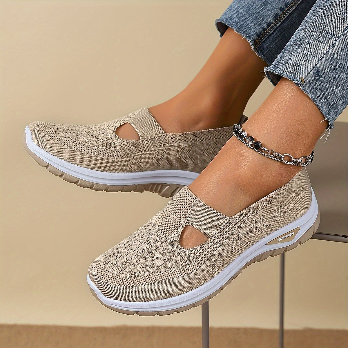 Ayollar uchun nafas oluvchi slip-on sport poyabzali - yengil kundalik mato poyabzali