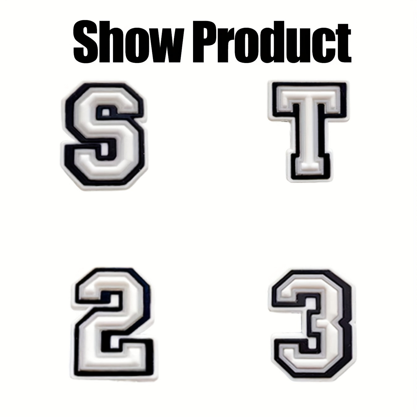 40PCS Unisex PVC Shoe Charms Black and White Alphabet Letter Number Decorations