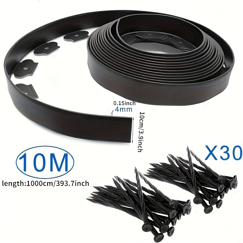 10m Garden Border Barrier with 30 Anchoring Pegs Black PET PE Material Landscape Edging