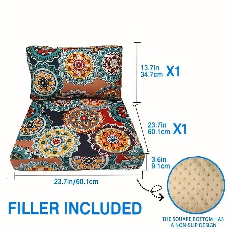 Waterproof Deep Seat Cushion with Zippered Backrest 60.96x60.96x10.16 cm Indoor Outdoor