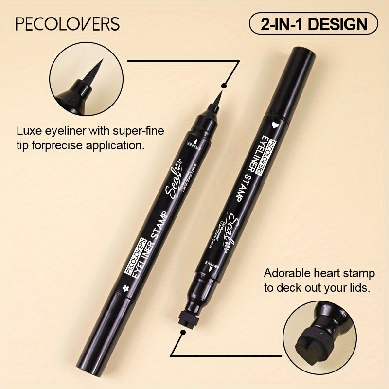 Women Liquid Eyeliner Pen Waterproof Double Head Moon Star Heart Flower Black Stamp
