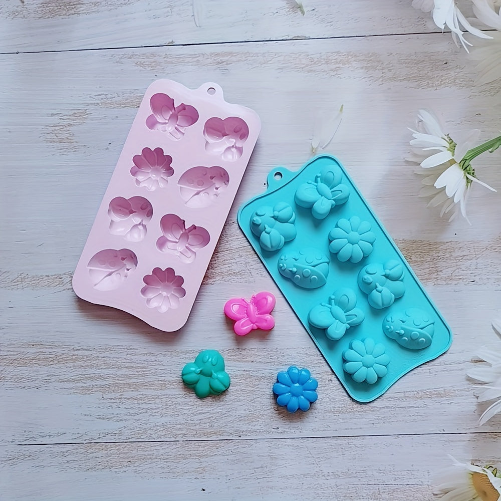 Silicone Mold 8 Cavities Butterfly and Insect Shapes for Cake Decoration and Candy Making