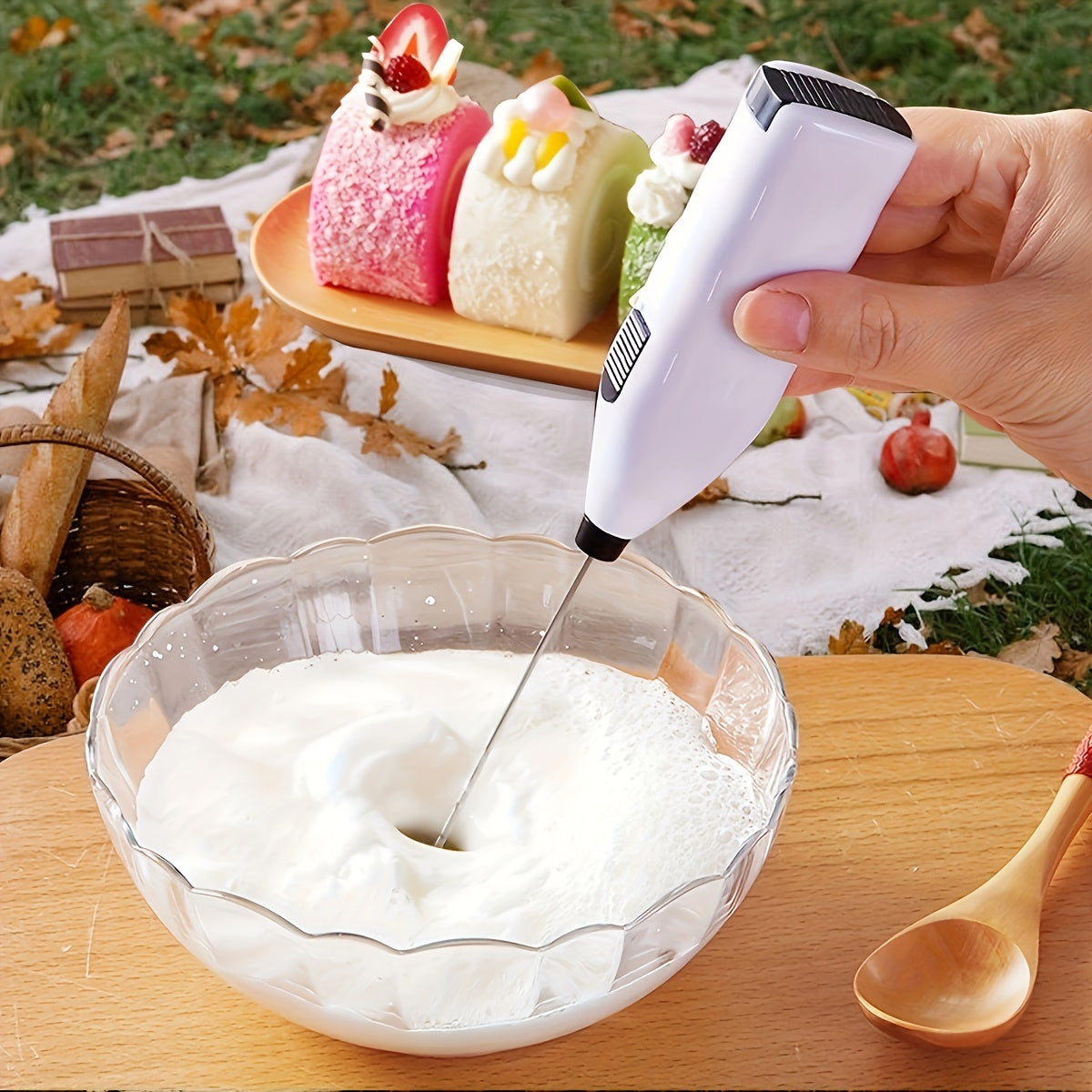 Batidor eléctrico de mano de acero inoxidable, batidora portátil multifunción para café