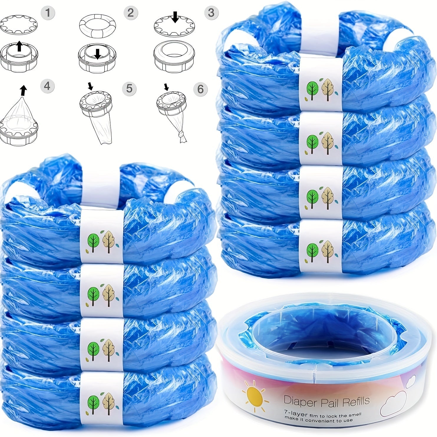 Diaper Refill Bags 9 Pack Compatible With Genie and Munchkin Pails