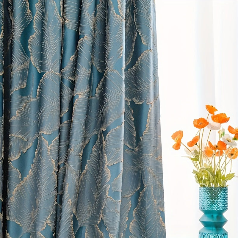 Embossed Bronzing Leaf Curtains with Semi Blackout Jacquard 3D Plant Pattern