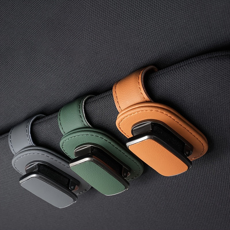 Clip de visor de coche de cuero PU universal para gafas y soporte para tablero