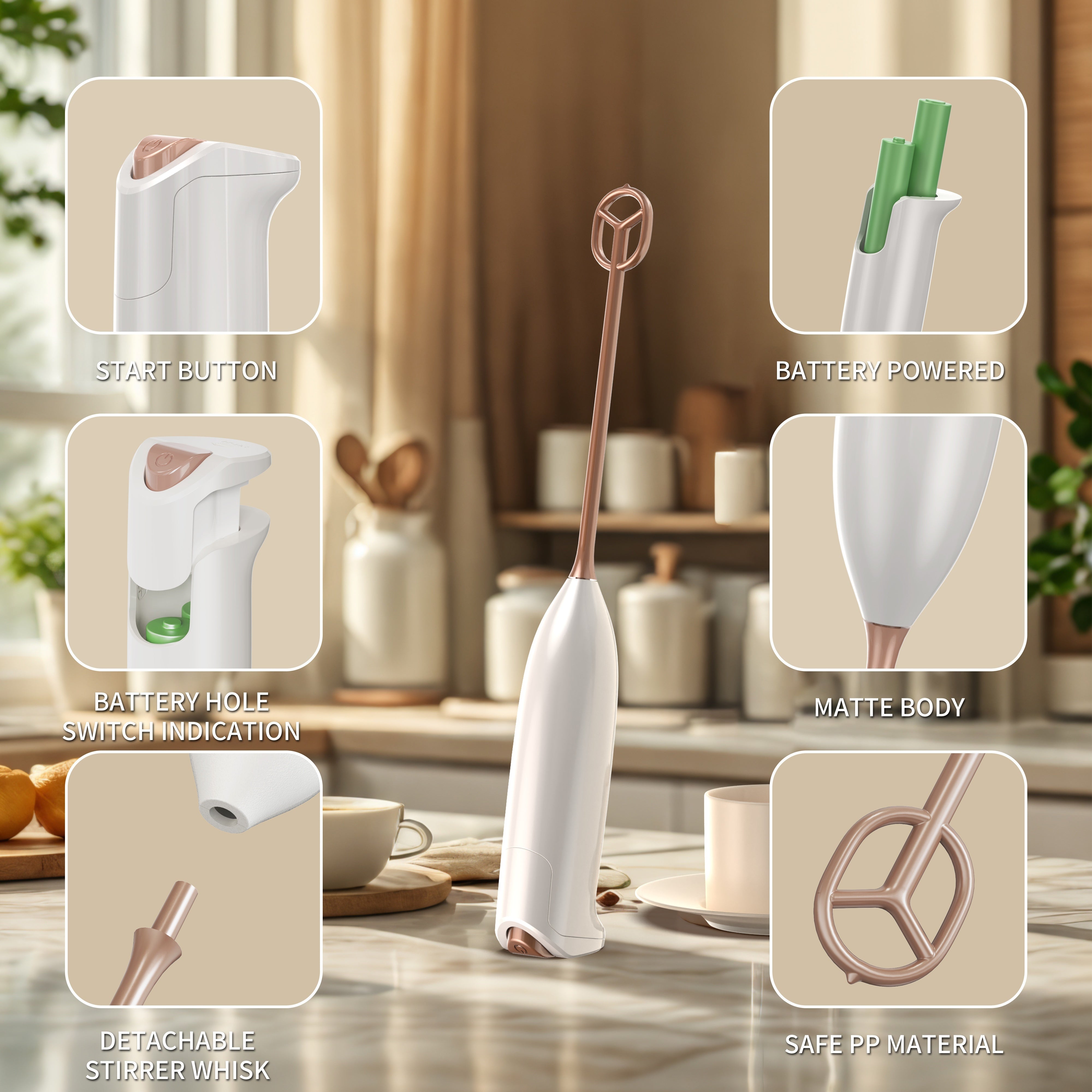 Electric Handheld Mixer Mini Blender for Juicing and Dough, Battery-Powered