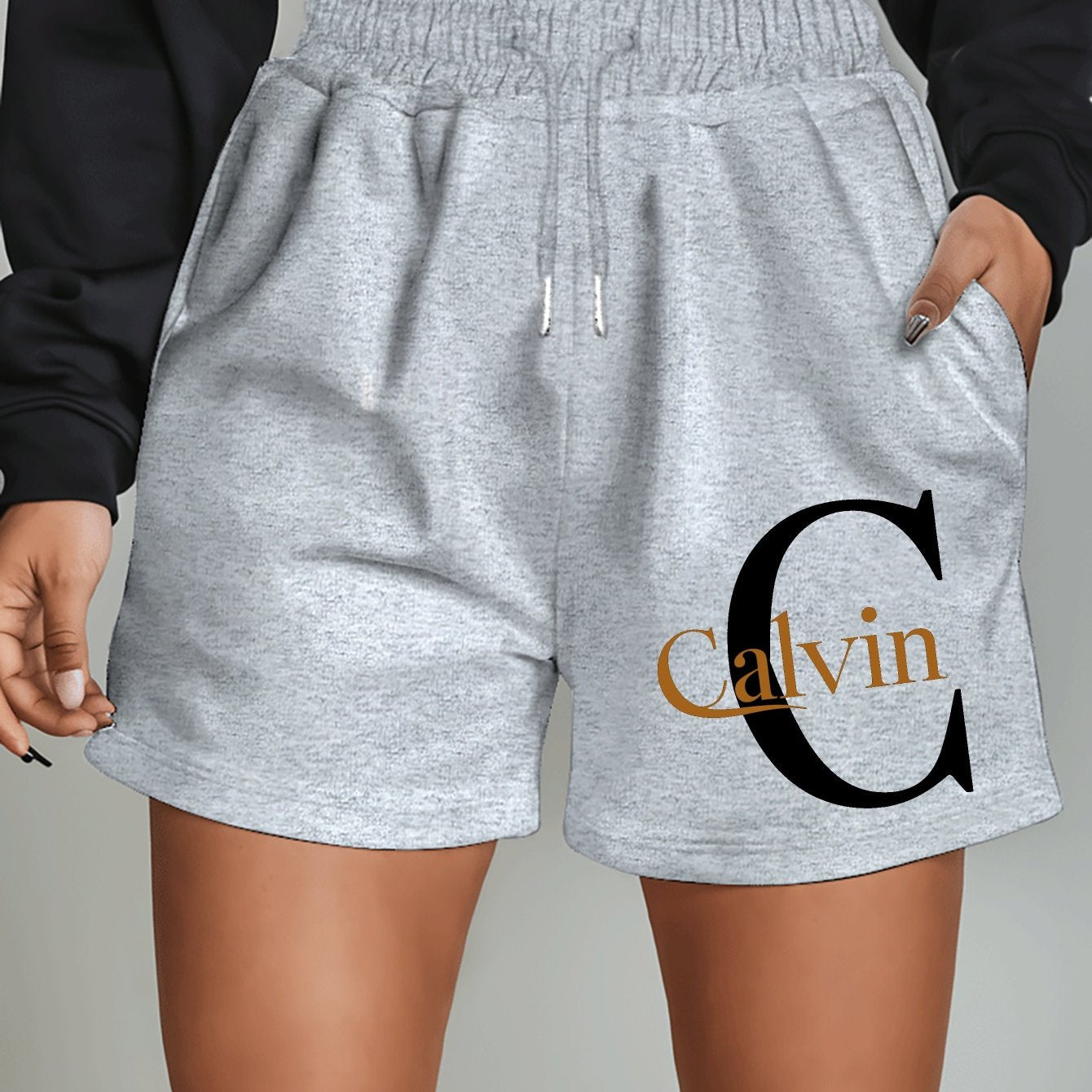 Шорты для женщин больших размеров с графическим принтом, повседневные летние пляжные спортивные шорты Black с золотыми буквами