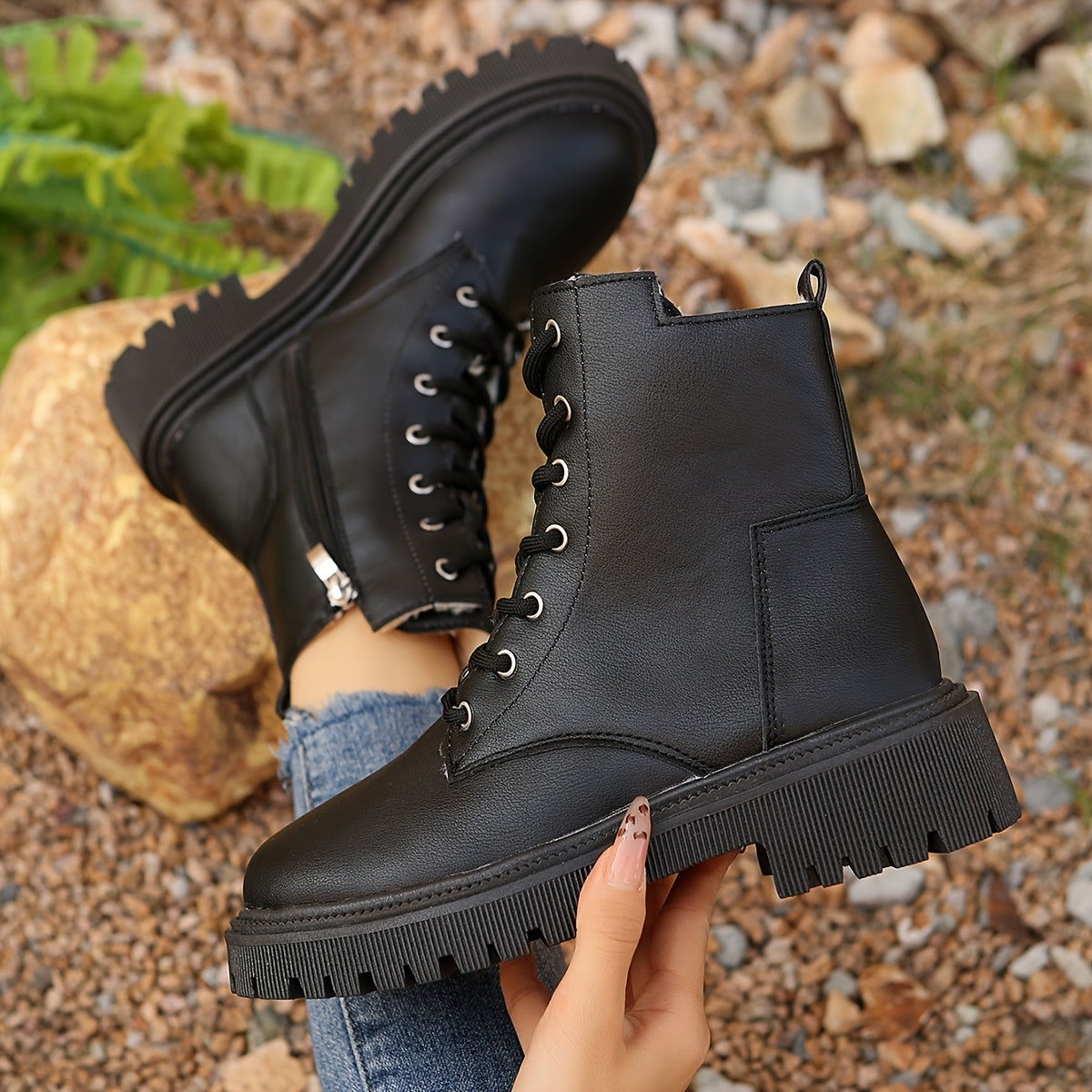 Women's Fleece-Lined Ankle Boots Winter Warm Lace-Up Casual Shoes