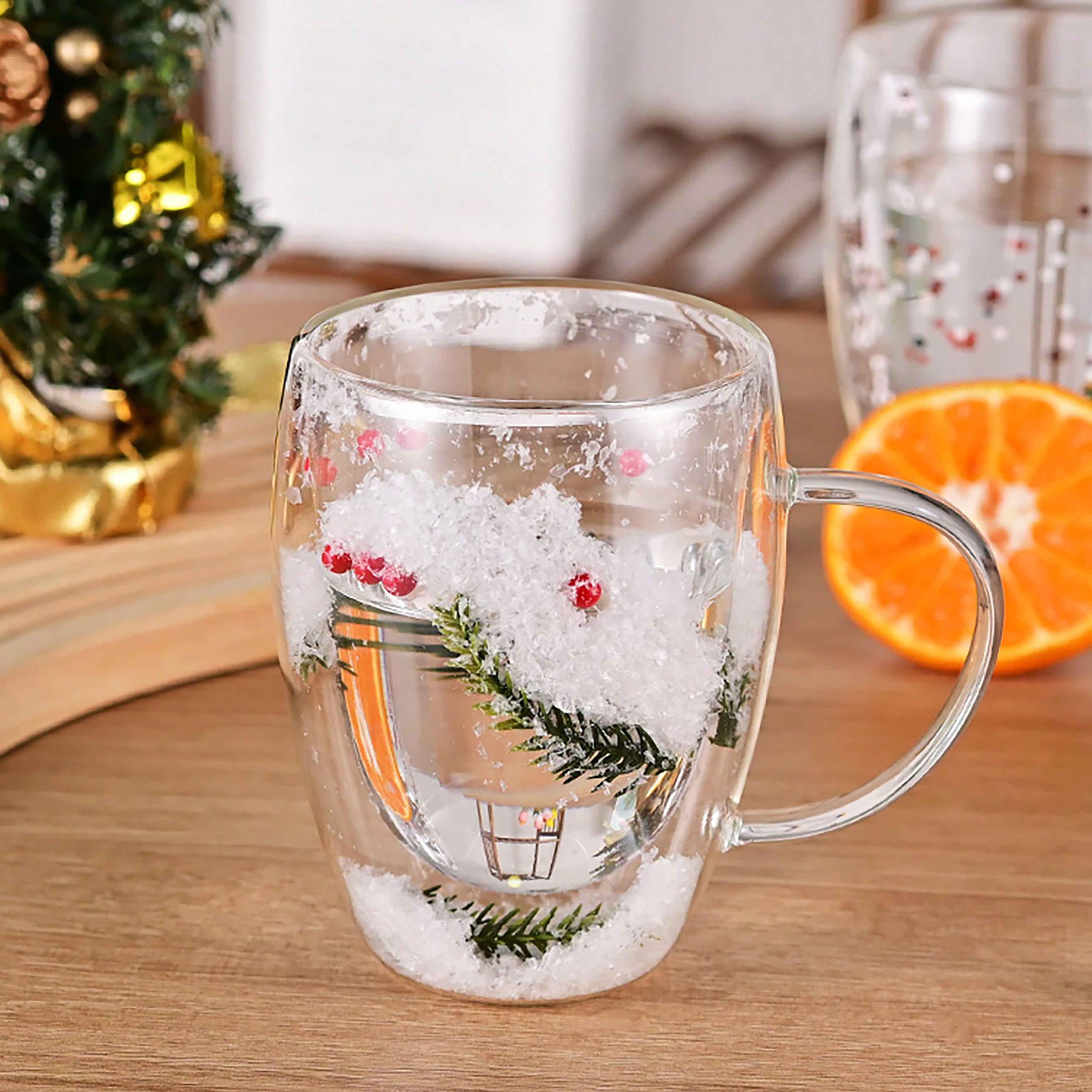 Ikkita qatlamli qahva stakani yangi gullar bilan, uy va ofis uchun mos, ajoyib bayram sovg'asi.