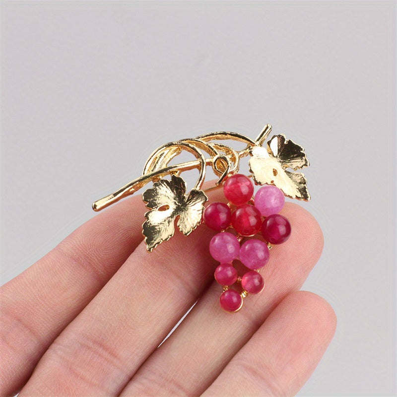 Minimalist Women's Resin Brooch Pin with Grape and Leaf Design for Coats and Jackets