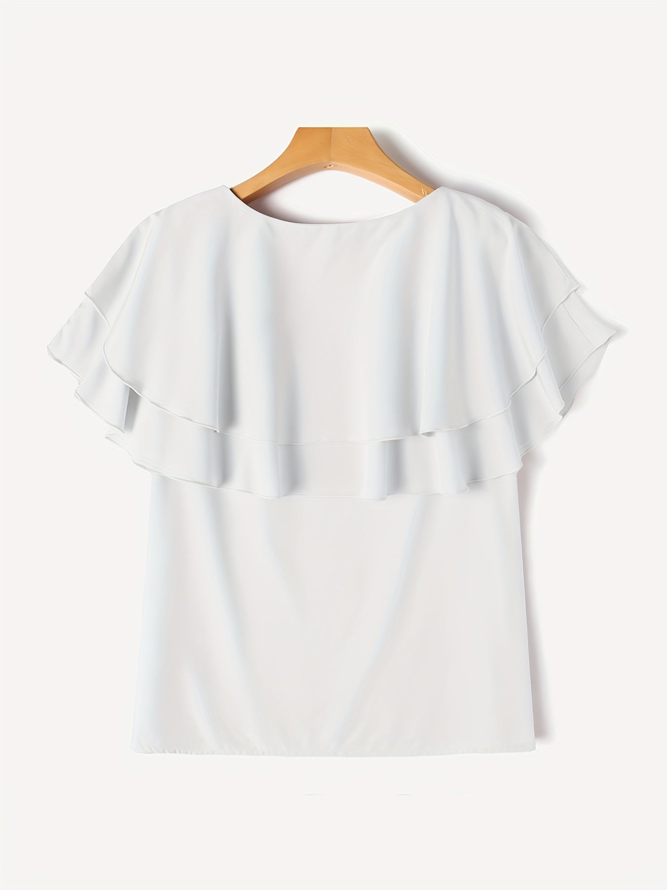 Блузка для женщин больших размеров с коротким рукавом и рюшами, однотонная, из полиэстера, весна-лето