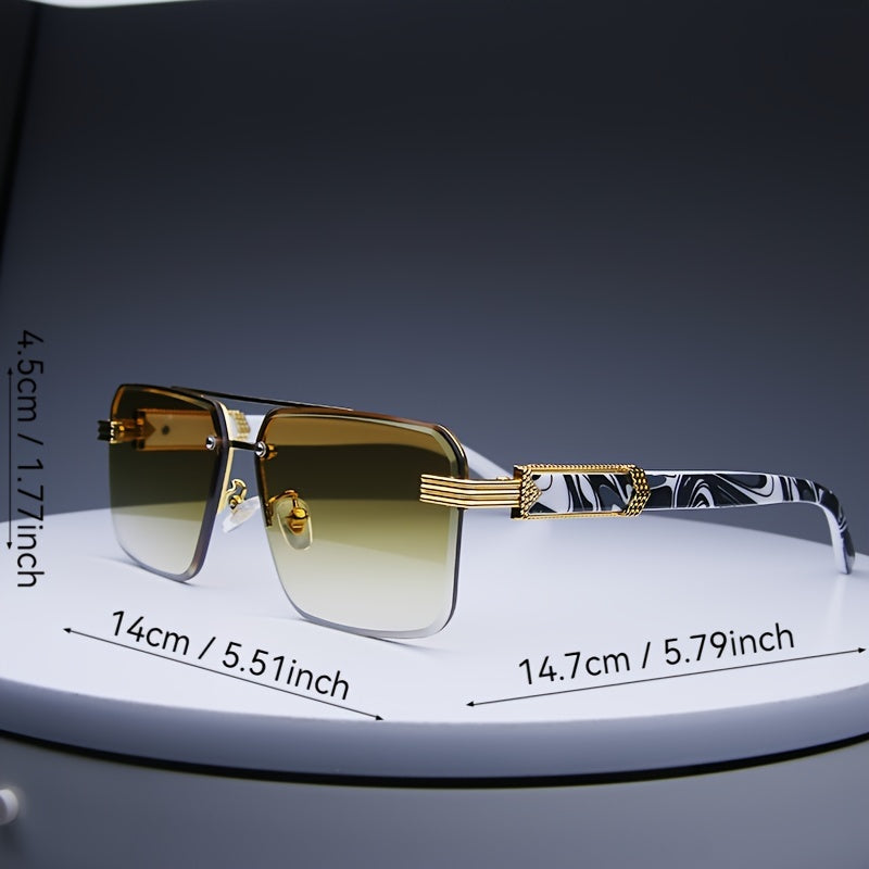 Men's Retro Fashion Glasses with Diamond Cut Edges Rectangular Rimless Marble Wood Accents