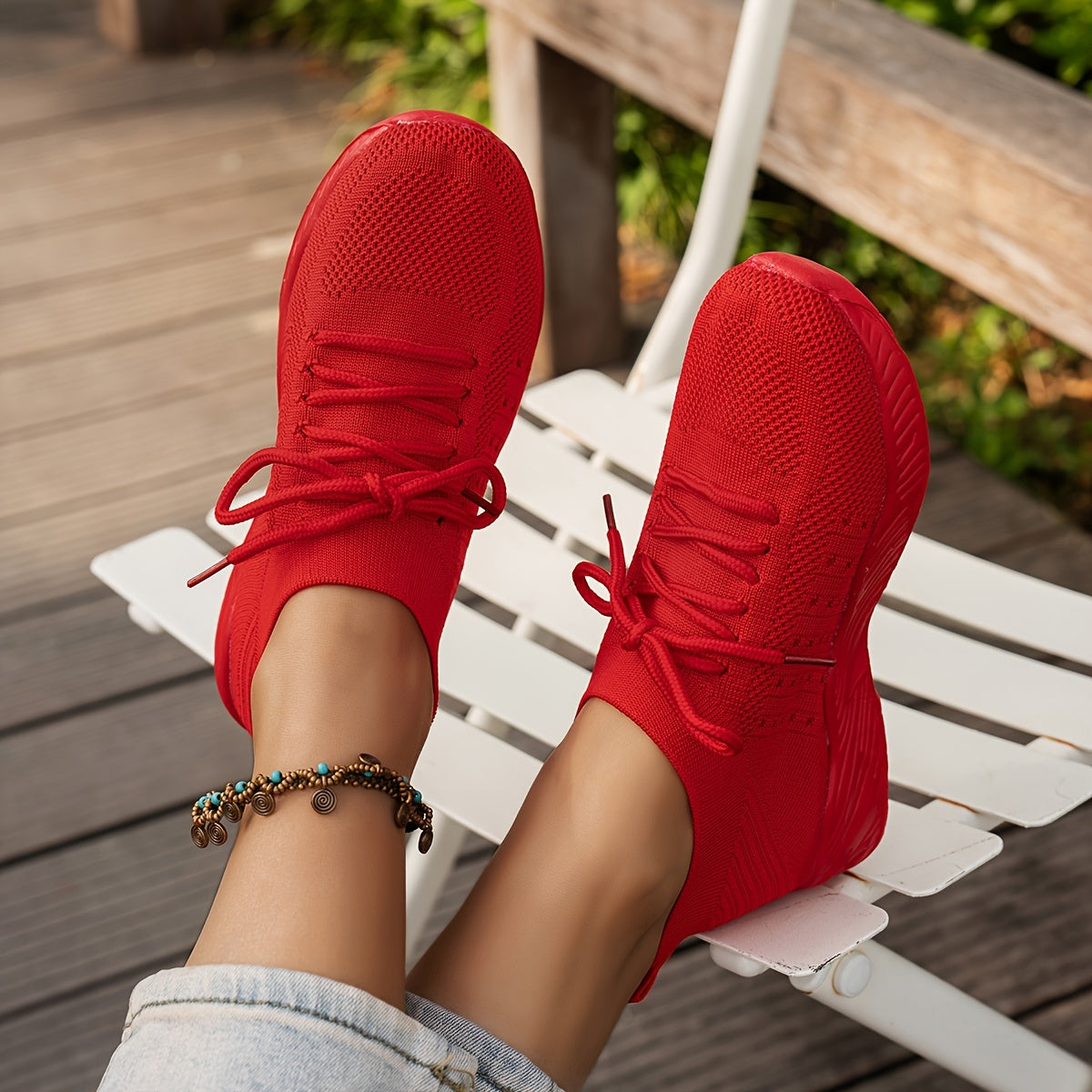 Women's Knit Running Shoes Low Top Casual Sneakers
