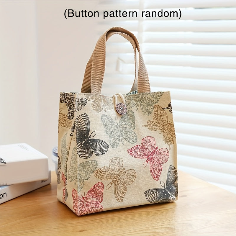 Canvas Tote Bag with Butterfly Print for School Travel Picnic Office