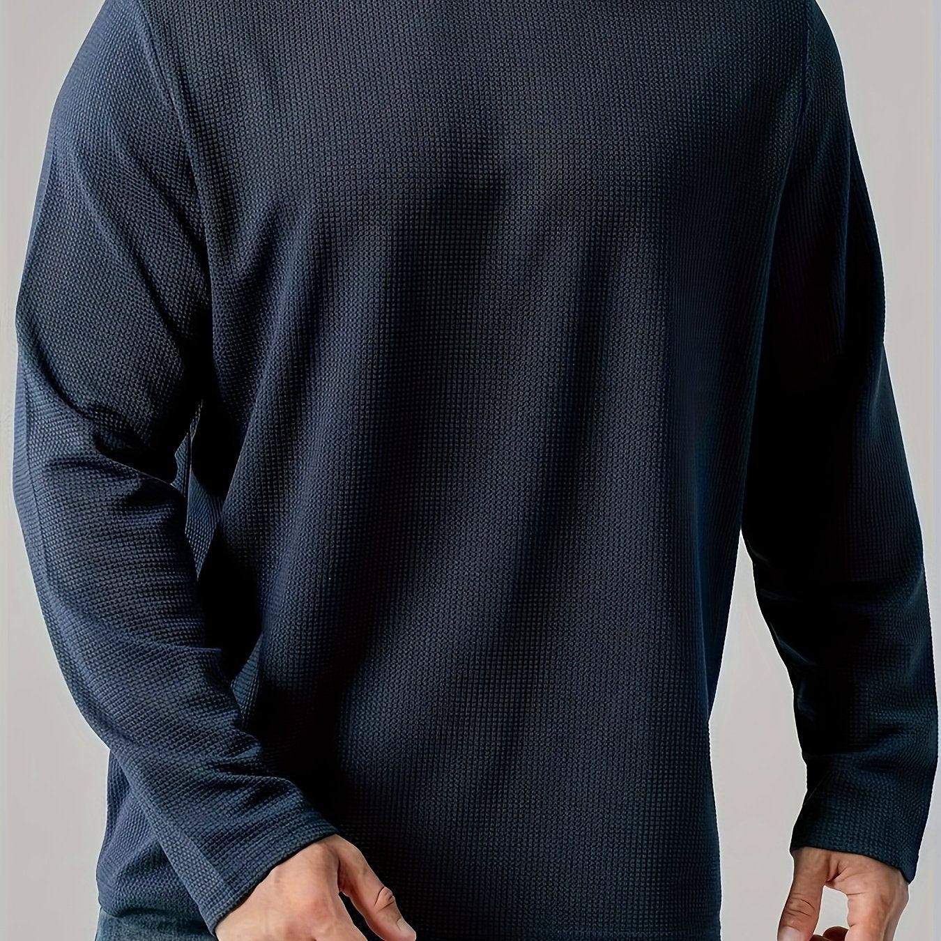 Men's Plus Size Dark Gray Long Sleeve Crewneck Top in Soft Polyester Knit for Fall Winter