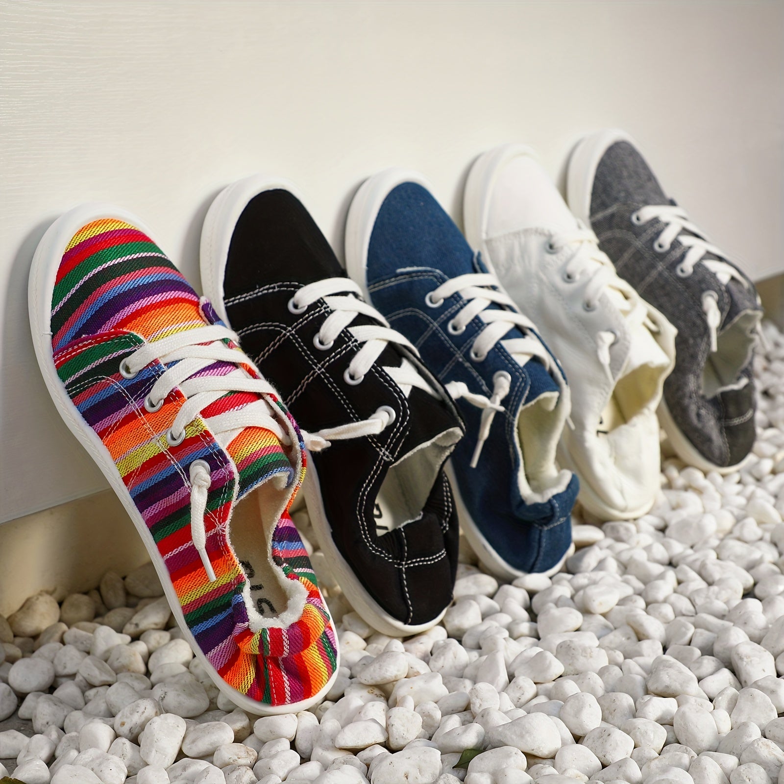 Women's Canvas Lace-Up Sneakers, Solid Color Casual Walking Shoes