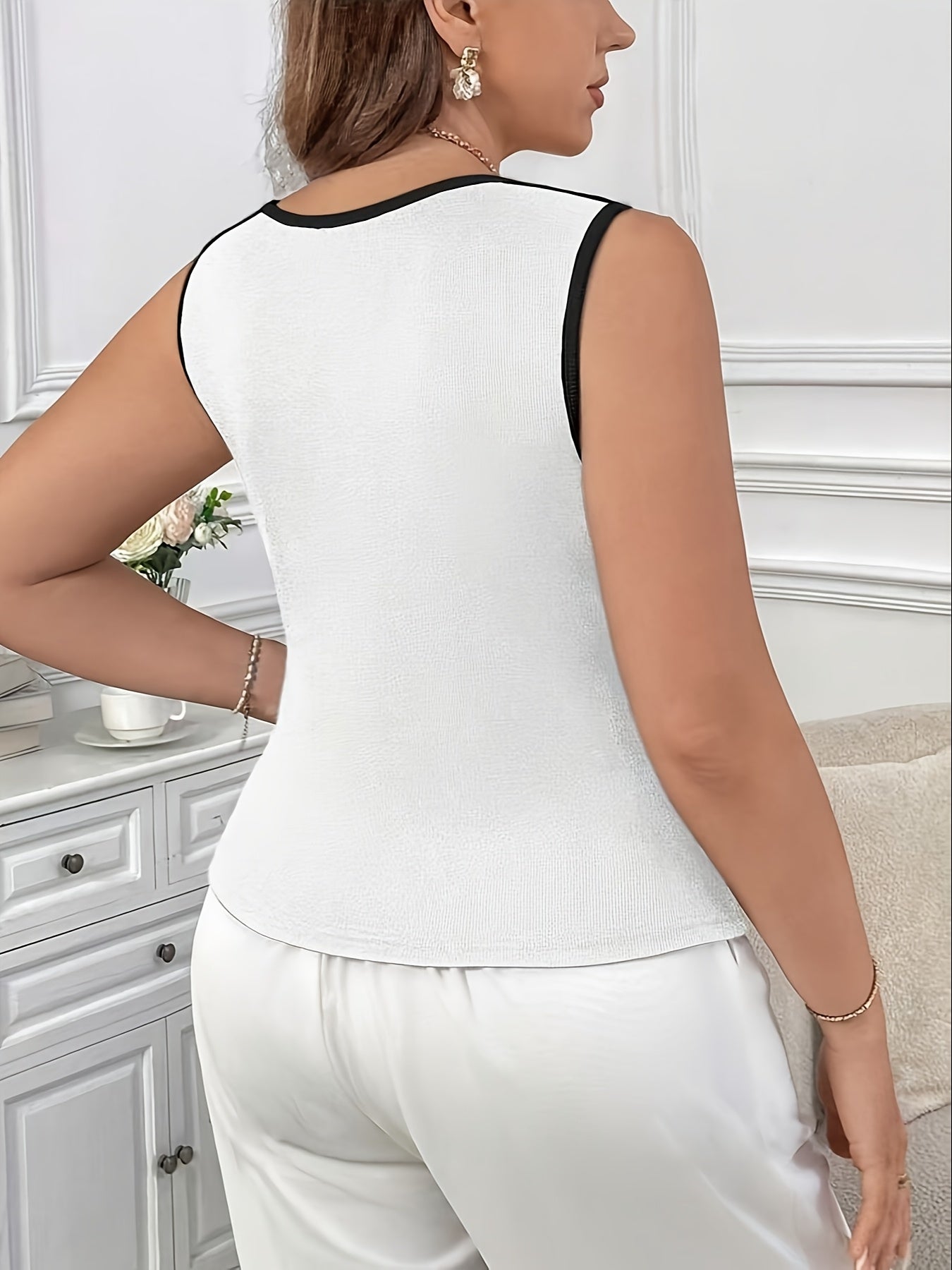 Женская майка с V-образным вырезом для полных, повседневная, однотонная, без рукавов, блузка 95% полиэстер