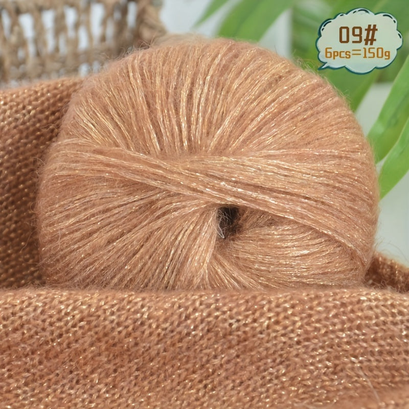6-to'plam mohir paxta mohair ipi, tikish va makrame uchun, ko'p rangli gradient, 150G